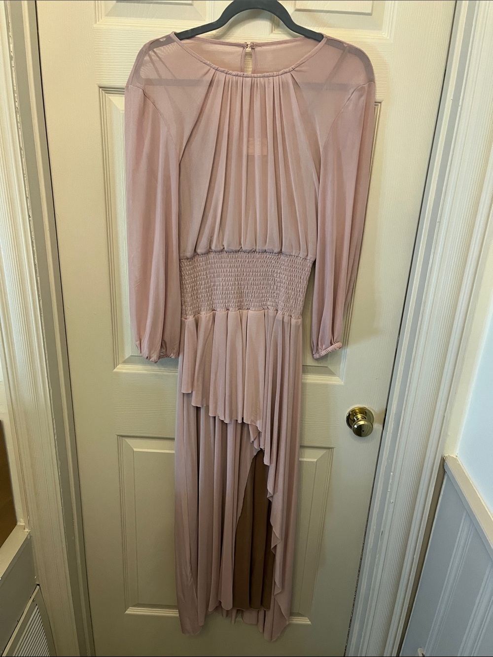 Blush Pink High-Low Maxi Dress with Smocked Waist